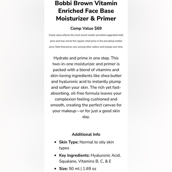 NEW … BOBBI BROWN “Vitamin Enriched” Face Base Moisturizer And Primer - Picture 8 of 8